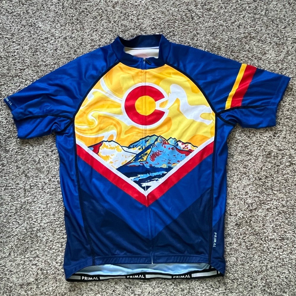 Primal Men’s Blue and Yellow Race Cut Colorado Cycling Jersey